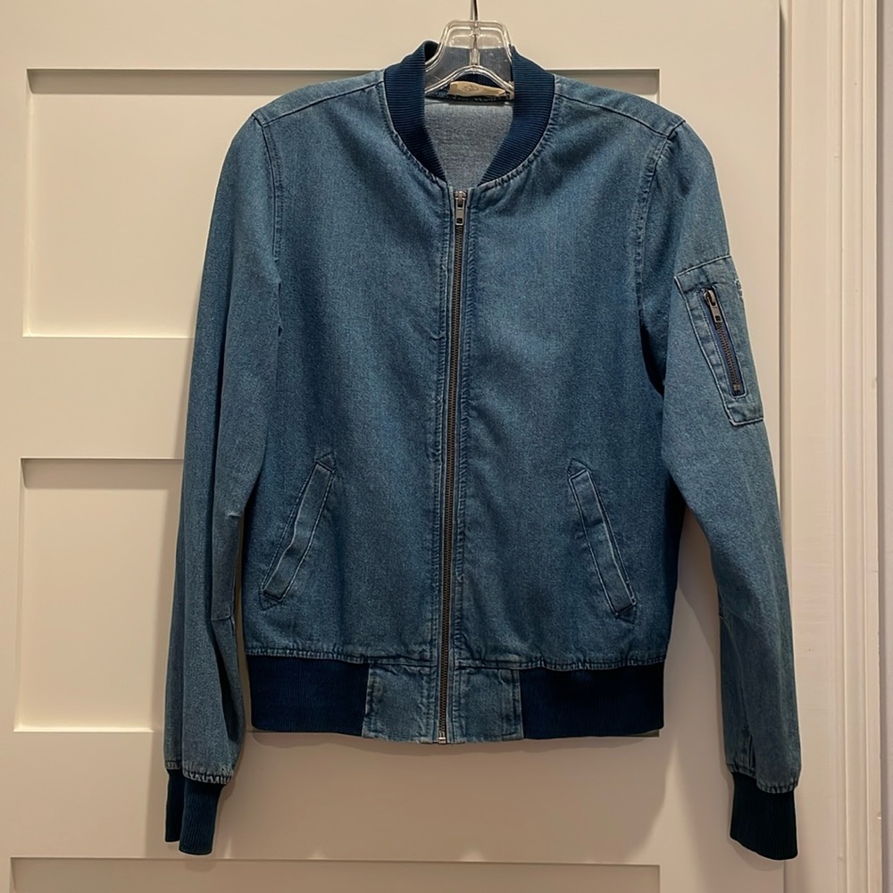 Denim bomber jacket size small.